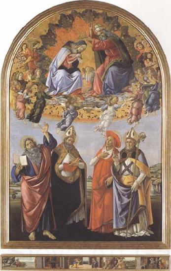 Sandro Botticelli Coronation of the Virgin,with Sts john the Evangelist,Augustine,Jerome and Eligius or San Marco Altarpiece Spain oil painting art